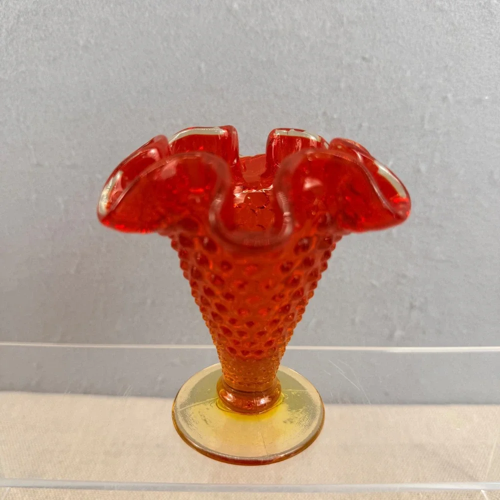 Fenton Amberina Hobnail Ruffled Vase‎ 5